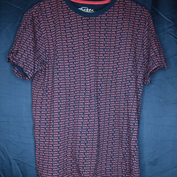 ANTI SOCIAL. Allover Print T-shirt. Eighty Eight Brand. club. Black.Rare. Size M - Picture 1 of 3